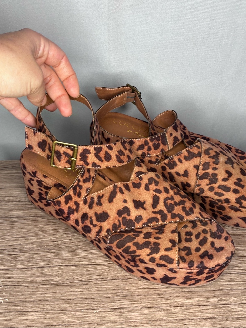 EUC Coconuts by Matisse Leopard Print Wrap Wedge Sandals size 11